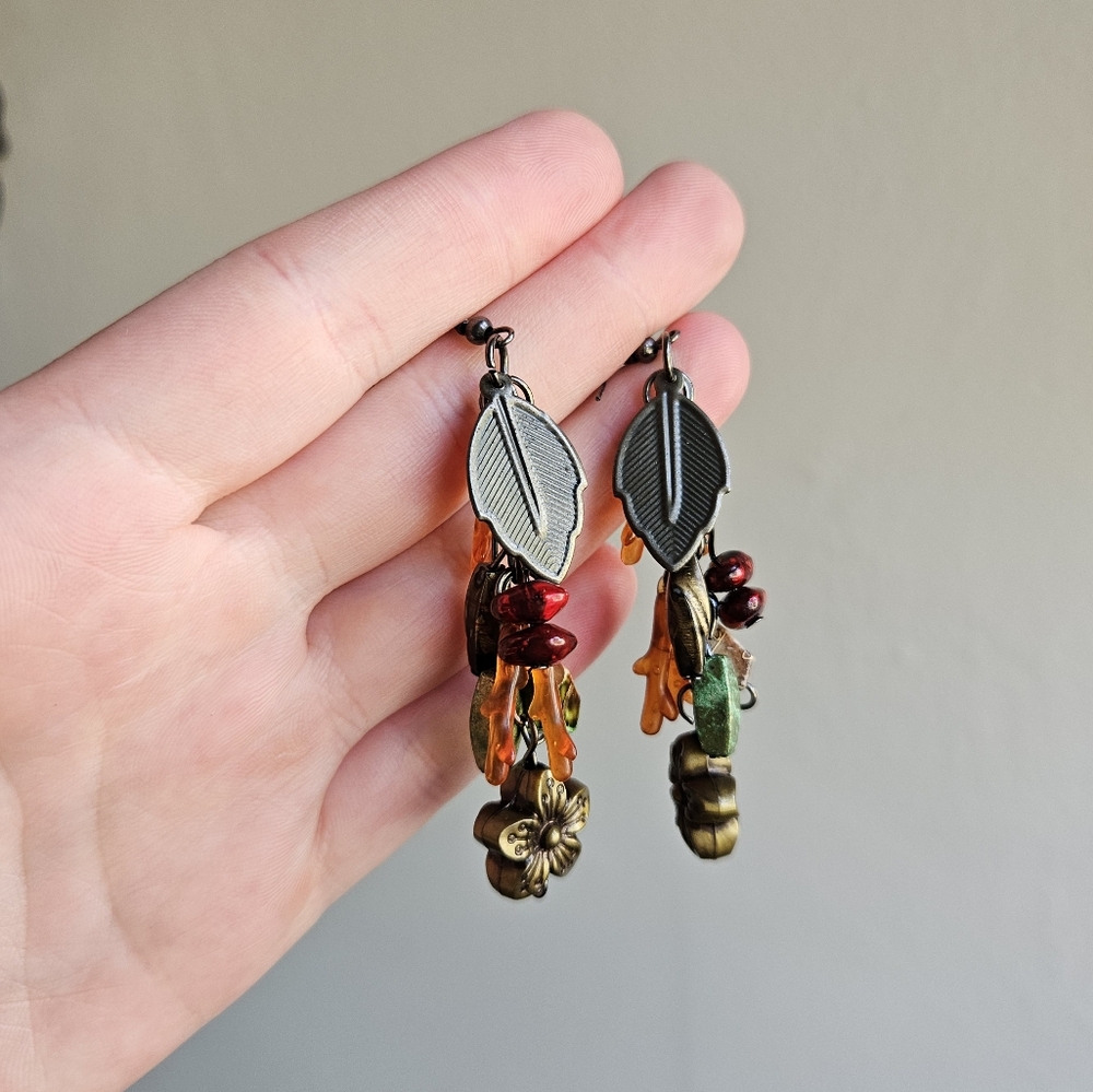 Bohemian Leaf and Bead Dangle Earrings